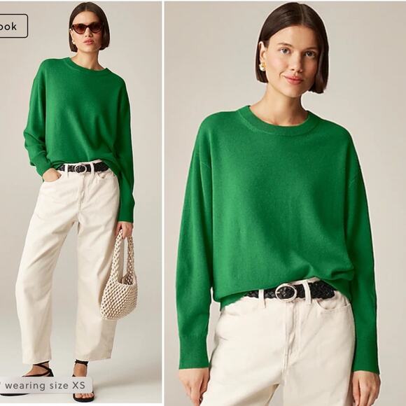 J. CREW 100% Cashmere Relaxed Crewneck Sweater Emerald Kelly Green Soft Small - Picture 9 of 9